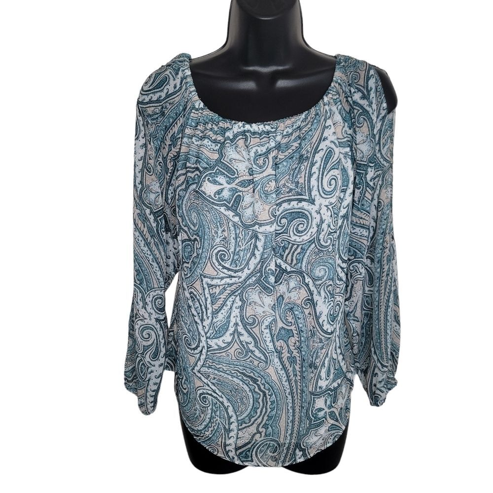 Whbm floral paisley open sleeve boho peasant top size Small